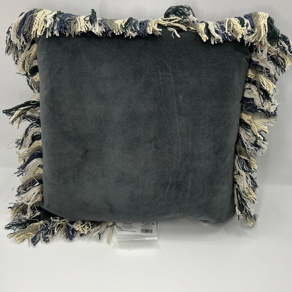 NWT Opal House Dark Gray Velvet Pillow with Fringe 17in.x 17in